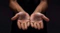Generative AI Give two hands with nothing on both on dark background with copy space Closeup receiving gesture of Royalty Free Stock Photo