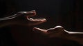 Generative AI Give two hands with nothing on both on dark background with copy space Closeup receiving gesture of Royalty Free Stock Photo