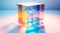 Generative AI Glass cube with color spectrum rays. Abstract background with reflection and refraction of light. Sh