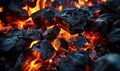 Glowing embers in a dark charcoal grill, capturing the intense heat of burning coals, ready for a barbecue under the night sky Royalty Free Stock Photo