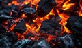 Glowing embers in a dark charcoal grill, capturing the intense heat of burning coals, ready for a barbecue under the night sky Royalty Free Stock Photo