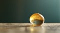 Generative AI Golden Marble Sphere on Wooden Surface with Soft Shadow in Minimalist Setting business concept. Royalty Free Stock Photo