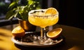 Golden Orange Margarita Cocktail with Salt Rim and Citrus Garnish in Elegant Glass, Refreshing Alcoholic Beverage in Sunlit Royalty Free Stock Photo