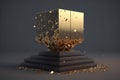 Generative AI of a golden pedestal with a lot of golden pieces
