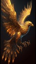 Generative AI of a golden phoenix with wings spread on a dark background Royalty Free Stock Photo