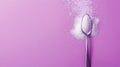 Generative AI Granulated sugar and spoon on lilac background flat lay business concept.