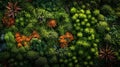 Generative AI, green forest decorative stable moss with lush different colors trees
