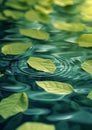 Generative AI Green leaves on water surface. Beautiful water ripple background for product presentation. Copy spac Royalty Free Stock Photo