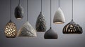 Generative AI, Grey sculpture hanging pendant lamp in wabi sabi style