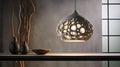 Generative AI, Grey sculpture hanging pendant lamp in wabi sabi style