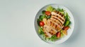 Generative AI Grilled chicken and fresh vegetable salad. Healthy diet food concept. On a light background, top vie Royalty Free Stock Photo