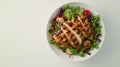 Generative AI Grilled chicken and fresh vegetable salad. Healthy diet food concept. On a light background, top vie Royalty Free Stock Photo