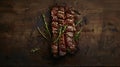Generative AI grilled flat iron steak shot in flat lay style from overhead business concept.