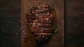 Generative AI grilled flat iron steak shot in flat lay style from overhead business concept.