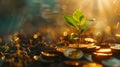 Generative AI Growing Money - Plant On Coins - Finance And Investment Concept business concept. Royalty Free Stock Photo