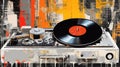 Generative AI, Grunge vinyl recorder, vintage turntable player, pop art graffiti