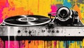 Generative AI, Grunge vinyl recorder, vintage turntable player, pop art graffiti