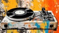 Generative AI, Grunge vinyl recorder, vintage turntable player, pop art graffiti