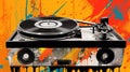 Generative AI, Grunge vinyl recorder, vintage turntable player, pop art graffiti