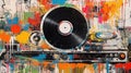 Generative AI, Grunge Vinyl Records, pop art graffiti, vibrant color. Ink melted paint street art on a textured paper vintage Royalty Free Stock Photo