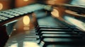 Generative AI Guitar and piano keys closeup on a blurred background with bokeh business concept. Royalty Free Stock Photo