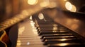 Generative AI Guitar and piano keys closeup on a blurred background with bokeh business concept. Royalty Free Stock Photo