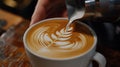 Generative AI Hand on Barista making latte cafe Cup of coffee with beautiful Latte art on white cup business conce Royalty Free Stock Photo