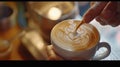 Generative AI Hand on Barista making latte cafe Cup of coffee with beautiful Latte art on white cup business conce Royalty Free Stock Photo