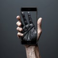 Generative AI Hand holding phone with-