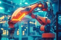 Generative Ai, hand robots in the technology industry, advanced automated machinery and high-tech automated movements