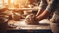 Generative AI, hands with clay making of a ceramic pot in the pottery studio, hobby Royalty Free Stock Photo