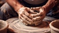 Generative AI, hands with clay making of a ceramic pot in the pottery studio, hobby Royalty Free Stock Photo