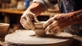 Generative AI, hands with clay making of a ceramic pot in the pottery studio, hobby Royalty Free Stock Photo