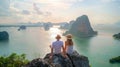 Generative AI Happy couple traveler enjoy Phang Nga bay view point Tourists relaxing at Samet Nang She near Phuket