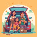 Generative AI Happy family with car-