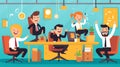 Generative AI Happy Tiny Employees Sitting-