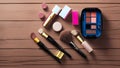 Artistic Makeup Tools and Brushes on Wood Background with Copy Space Created With Generative Ai Royalty Free Stock Photo