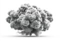 Generative ai has created an image of a black rock explosion, enveloped in smoke and dust, on an empty background, with Royalty Free Stock Photo