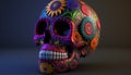 A sugar skull with intricate details and bright colors to celebrate Dia de Los Muertos. Generative AI