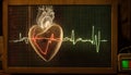 Generative AI of heart electrocardiogram on monitor in colour background. Heart cardiogram