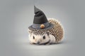 Generative AI of hedgehog wearing black witch hat