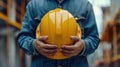 Generative AI Helmet construction Engineer team Men hands holding hardhat yellow work helmet in Civil Construction Royalty Free Stock Photo