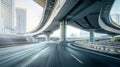 Generative AI Highway overpass motion blur with city background business concept. Royalty Free Stock Photo