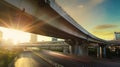 Generative AI Highway overpass motion blur with city background business concept. Royalty Free Stock Photo