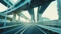 Generative AI Highway overpass motion blur with city background business concept. Royalty Free Stock Photo