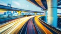 Generative AI Highway overpass motion blur with city background business concept. Royalty Free Stock Photo