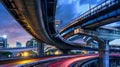 Generative AI Highway overpass motion blur with city background business concept. Royalty Free Stock Photo