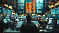 Generative AI Historical Stock Exchange Depiction of Open Trading Floor Pit with Diverse Group of Traders Executin