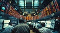 Generative AI Historical Stock Exchange Depiction of Open Trading Floor Pit with Diverse Group of Traders Executin