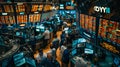 Generative AI Historical Stock Exchange Depiction of Open Trading Floor Pit with Diverse Group of Traders Executin